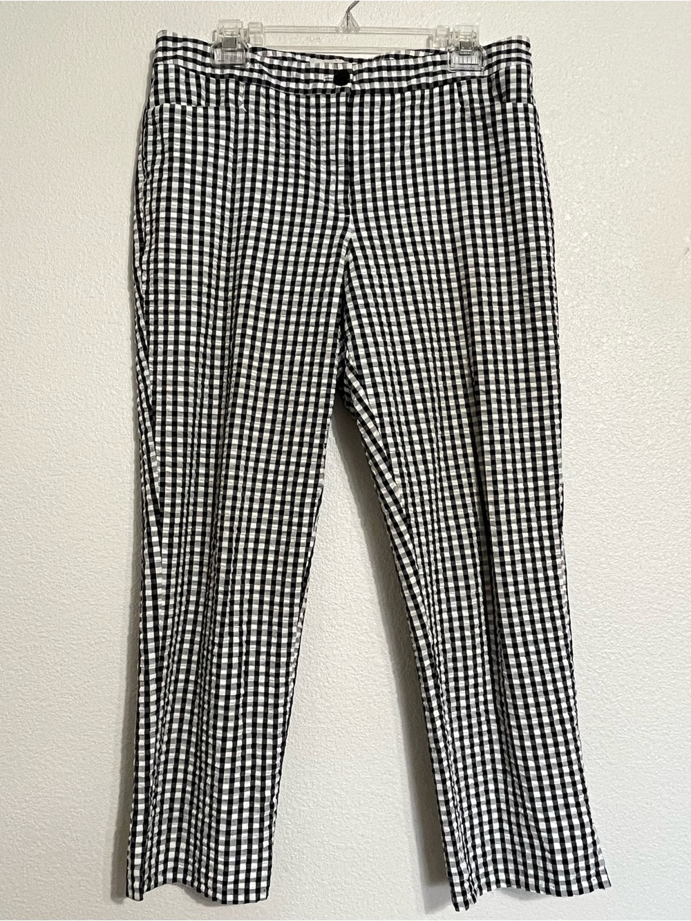 Talbots Gingham Seersucker Check Chatham Ankle Pants Black White Size 12